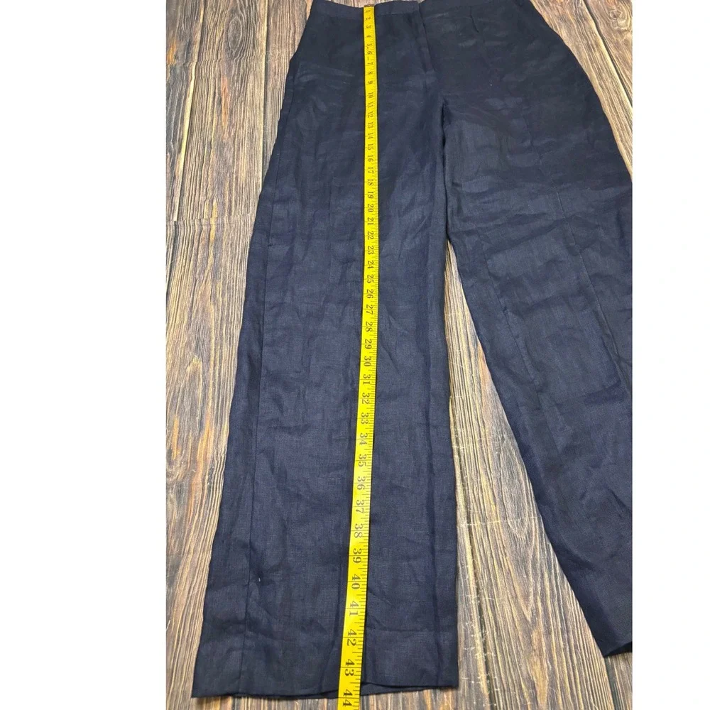Zara Trousers Womens L Navy Blue 100% Linen High Waisted Wide Leg NWT